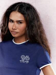 MISSGUIDED 印花撞色绑带 T 恤 - 藏蓝色 - 查看 3