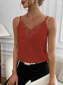 Chiquease Solid Color Lace Patchwork Summer Camisole - Orange - View 4