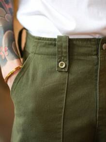 RivetRise 美式休闲复古男士绿色牛仔宽腿纯橄榄绿深色牛仔裤长款宽松洗水工装牛仔裤，适合老公、男朋友的礼物 - 軍綠色 - 查看 3