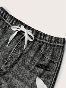SHEIN LUNE Women's Butterfly Tie-Waist Denim Effect Slim Fit Casual Pants Fall Cloth For Women - Multicolor - View 4