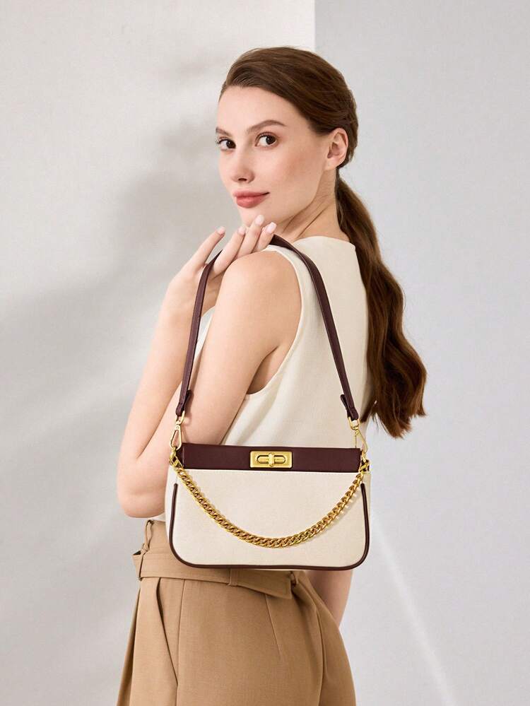 WOMEN'S COLOR BLOCK CHAIN SHOULDER BAG