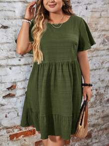 SHEIN LUNE Plus Size Vacation Casual Solid Color Texture Dress