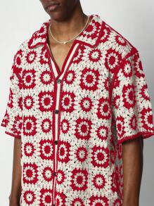 SUMWON Oversized Fit Häkel-Strickhemd mit Knopfleiste