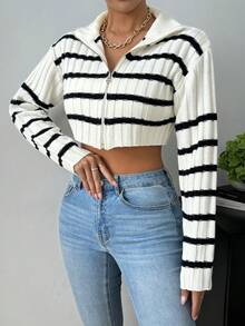Chiquease Áo cardigan ngắn tay dài có dây kéo phía trước cho nữ mùa xuân thu - trắng - Xem 6