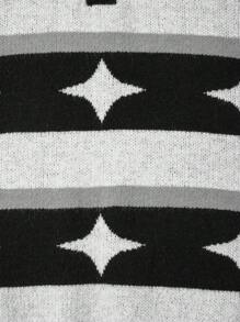 ROMWE MEN Academia Men's Collared Half Button Striped Sleeve Long Sleeve Sweater, Daily Casual, School