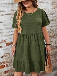 SHEIN LUNE Plus Size Vacation Casual Solid Color Texture Dress