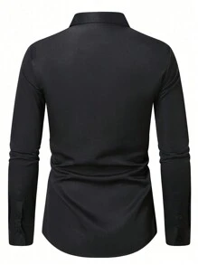 Manfinity Mode Men Solid Button Front Long Sleeve Shirt, Fall - Black - View 2