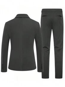 Manfinity Mode Men's Classic Collar Long Sleeve Buttoned Shirt With Mock Pockets And Dress Pants Suit