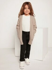 SHEIN Young Girls' Spring/Autumn Casual Solid Color Cardigan With Double Pockets - Pink - View 3