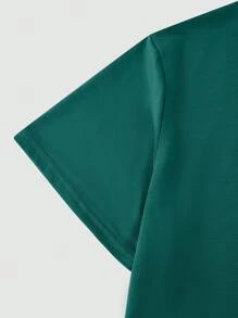 Manfinity Homme Men's Round Neck Letter And Flag Printed Short Sleeve T-Shirt, Summer - Dark Green - View 5