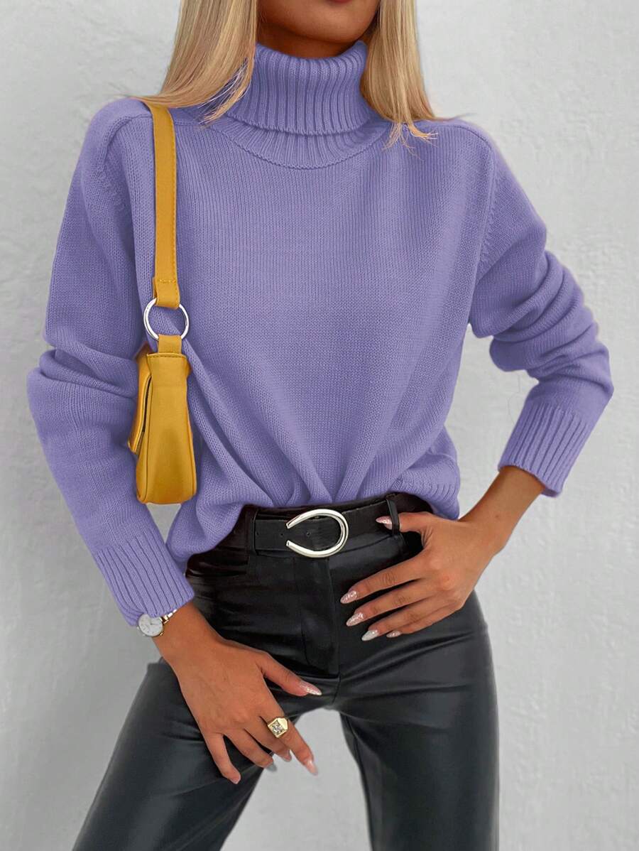 EURMUSE Solid Turtleneck Sweater - 紫丁香色 - 查看 1