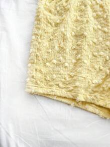 Soleia WYWH假期女性白色波點抽象針織質地深V領露背吊帶上衣配彈性腰短褲套裝，夏季 - 黃色 - 查看 5