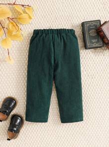 Souflis Souflis 1pc Baby Boys' Casual Retro Comfortable Corduroy Pleated Pants, Suitable For Daily Wear, Autumn/Winter - Dark Green - View 2