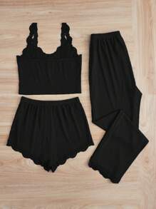 Ladies' Plain And Simple Daily Pajama Set - Black - View 2