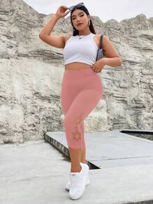 Calvaya 大尺碼女士空心設計休閒七分褲 - 藕粉色 - 查看 7