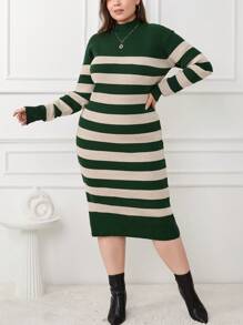 RueChic PLUS SIZE MULTICOLOR STRIPE CASUAL SWEATER DRESS - Multicolor - View 5