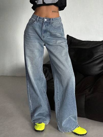 DAZY 女士純色簡約風日常牛仔褲