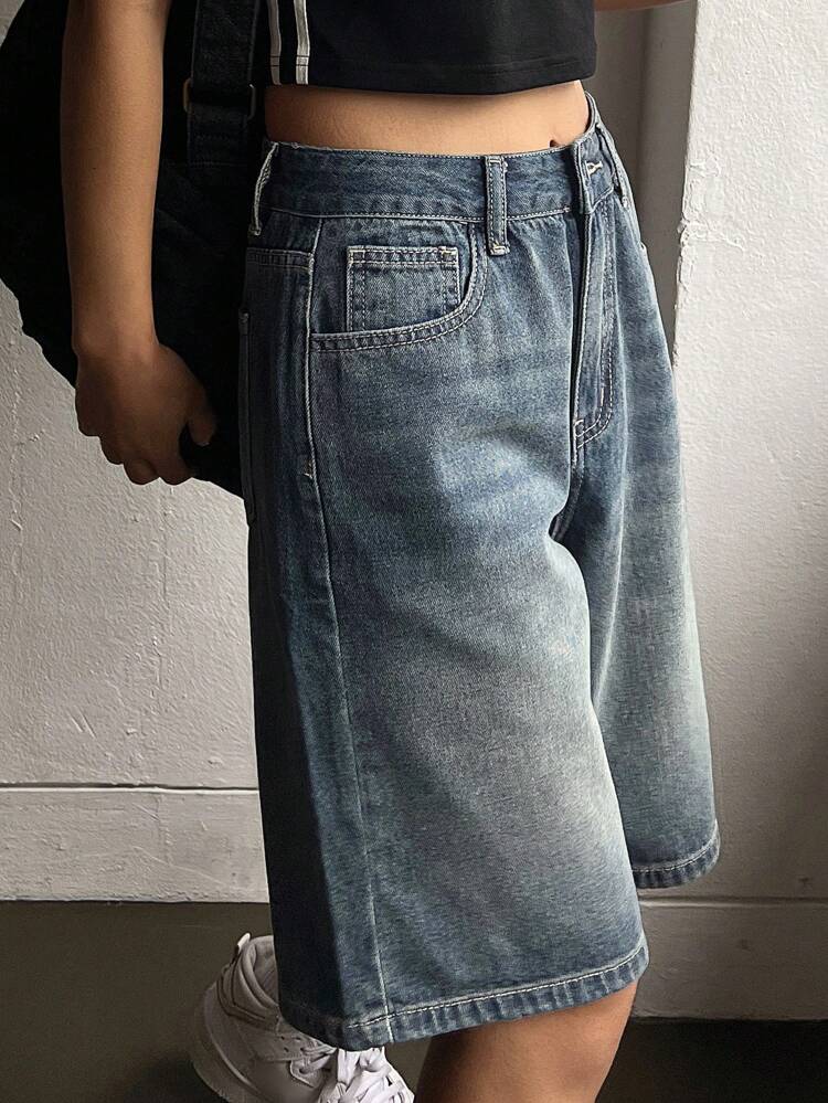 High Waist Bermuda Denim Shorts Jorts