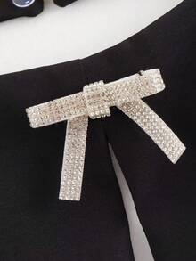 Rhinestone Bow Front Halter Top Black Elegant Summer - Black - View 4