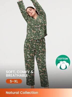 LUVLETTE Soft Cotton Small Flora Print Long Women Pajama Set Lounge Sets For Women Lingerie