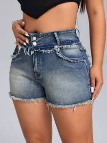 Shorts de mezclilla para mujer de talla grande con flecos, casuales, para el verano
