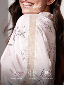 LUVLETTE 碎花缎面长袍伴娘女士浴袍睡袍浴袍睡袍女士内衣新娘内衣和睡衣