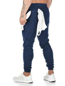 Pantalon long sobre, sportif et simple avec cordon de serrage pour homme, pour un usage quotidien - Bleu marine - Voir 2