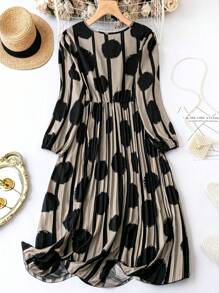EMERY ROSE Women's V-Neck Overlapping Print Cinched Waist Long Sleeve Dress Maxi Women Outfit Fall Cloth For Women - Coffee - View 2
