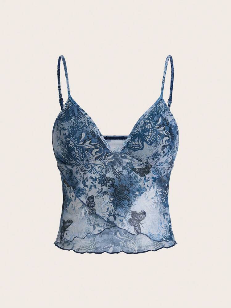 SHEIN ICON 女士隨機印花簡約日常背心 - 藍色 - 查看 1
