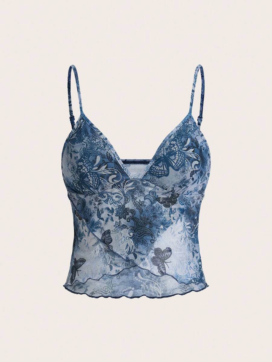 SHEIN ICON 女士隨機印花簡約日常背心 - 藍色 - 查看 1