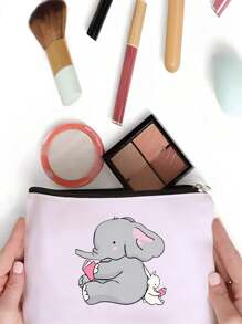 ROMWE Kawaii Fashionable Cartoon Cute Elephant & Rabbit Print Portable Canvas Makeup Bag Handbag With Large Capacity 493095 - Multicolor - View 3
