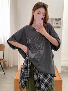 DAZY Slogan Graphic Drop Shoulder Tee Oversized T-Shirt