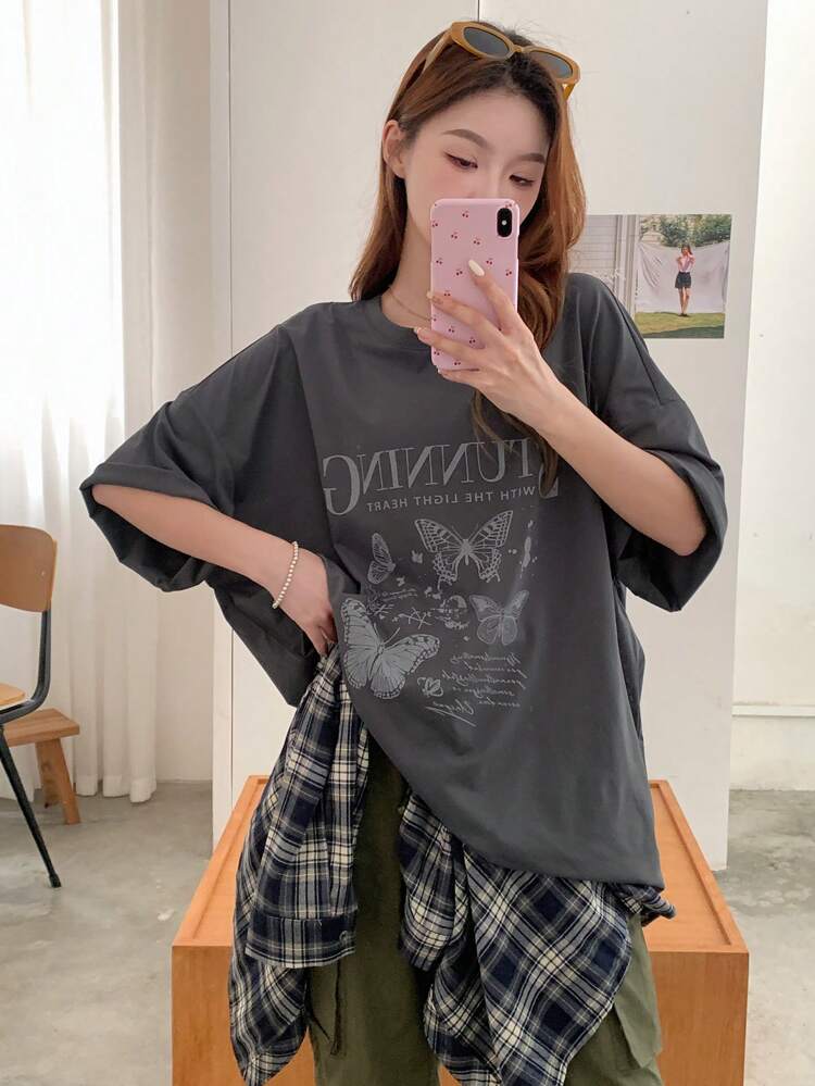 Slogan Graphic Drop Shoulder Tee Oversized T-Shirt