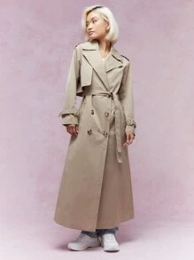 MISSGUIDED Double Breasted Long Line Trench Coat With Belt Winter Wear - Khaki - View 4