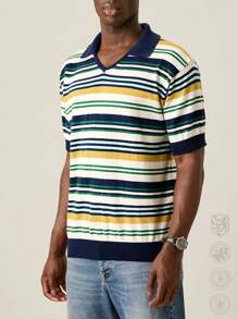 Manfinity EZcore Men's Striped Collar Short Sleeve Top, Casual Everyday Wear,Back To School - Multicolor - View 3