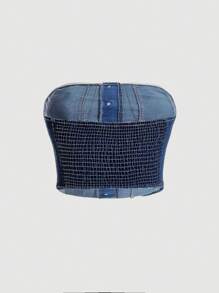 SHEIN MOD Gilet en denim simple de couleur unie pour femme grande taille, adapté pour un usage quotidien