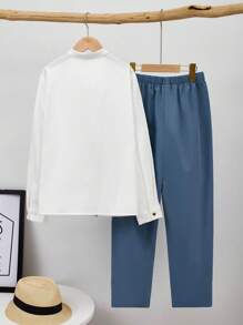 Ensemble de chemise à col droit à manches longues et pantalon pour garçon adolescent, parfait pour l'automne