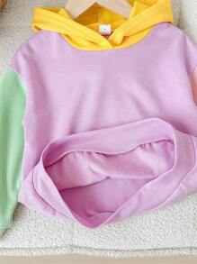 SHEIN 年輕女孩針織拼色連帽寬鬆休閒毛衣，附有大口袋 - 彩色 - 查看 7