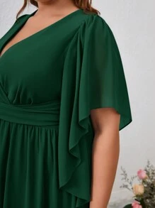 SHEIN Belle Plus Size Ruffle Bridesmaid Dress, Cross Waist And Ruffled Neckline Elegant Dress
