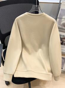 SHEIN Leap Crew Tween Boy Casual Loose Comfortable Versatile Solid Color Embossed Pattern Crew Neck Sweatshirt, Suitable For School And Outdoor Sports - Khaki - View 2