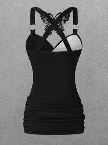 Calvaya 加大碼羽毛印花褶皺背心上衣 - 綠色 - 查看 2