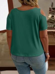 SHEIN LUNE Plus Size Women's Solid Color Off Shoulder Daily T-Shirt