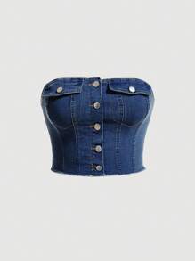 SHEIN MOD Gilet en denim simple de couleur unie pour femme grande taille, adapté pour un usage quotidien