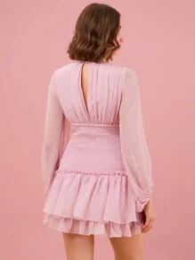 Enchnt Robe à manches longues pour femmes, couleur unie et simple, pour un port quotidien - Rose bonbon - Voir 3