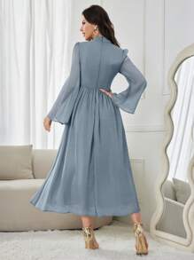 Modelyn 女士纯色简约日常长袖连衣裙长款晚礼服 - 薄荷藍 - 查看 2