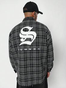 SUMWON Designer Tweed Button Up Overshirt Jacket Streetwear Fashion Long Sleeve Classic Check Pattern Winter Fall Casual Outerwear Workwear Style High End Clothing - Black and White - View 1