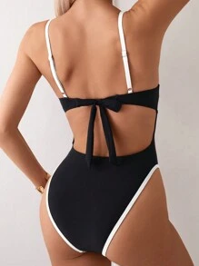 Swim Vcay Contrast Binding One Piece Swimsuit For Summer - Multicolor - View 2
