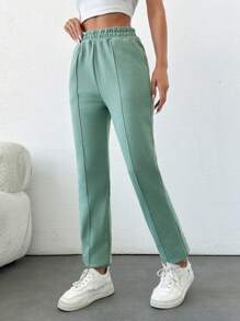 SHEIN Cottnline Women's Solid Color Elastic Waist Joggers, Perfect For Exercise And Leisure - Mint Green - View 4