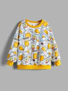 Gudetama X SHEIN 青年男孩卡通蛋印花圓領休閒運動衫 - 黃色 - 查看 1