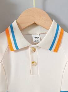 嬰兒女童休閒長袖Polo恤連衣裙，適用於春秋季節 - 杏色 - 查看 5